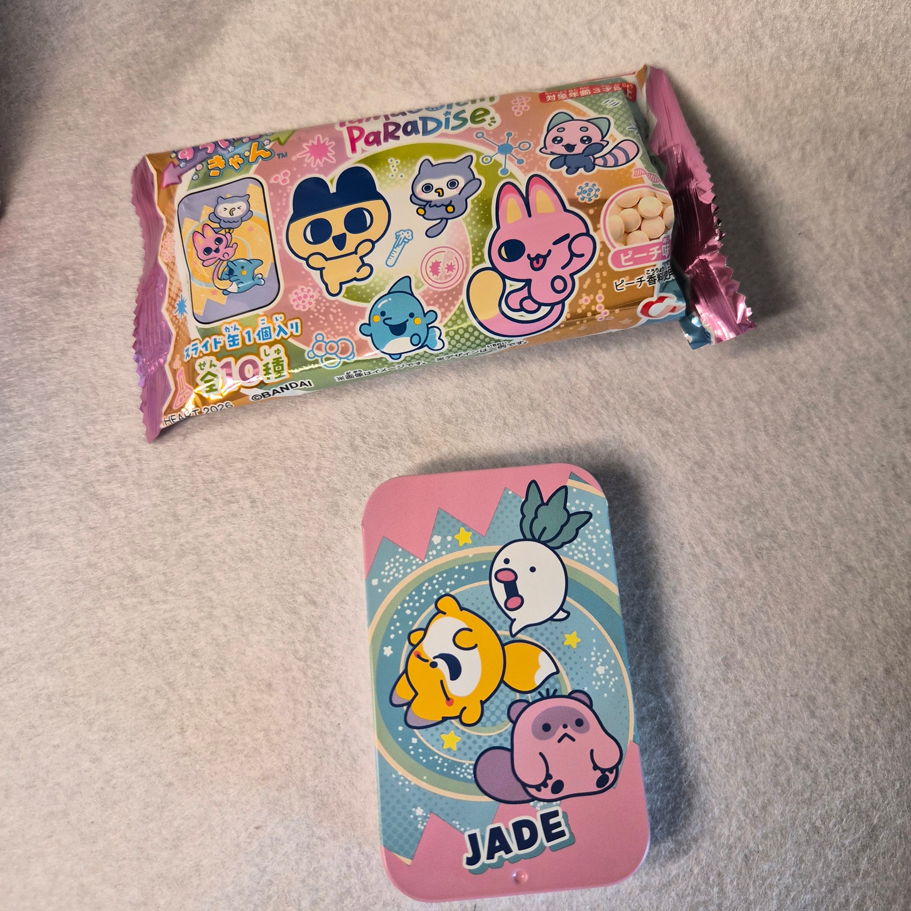 🍬 Tamagotchi Paradise Slide Can & Candy - Bandai / Heart ✨